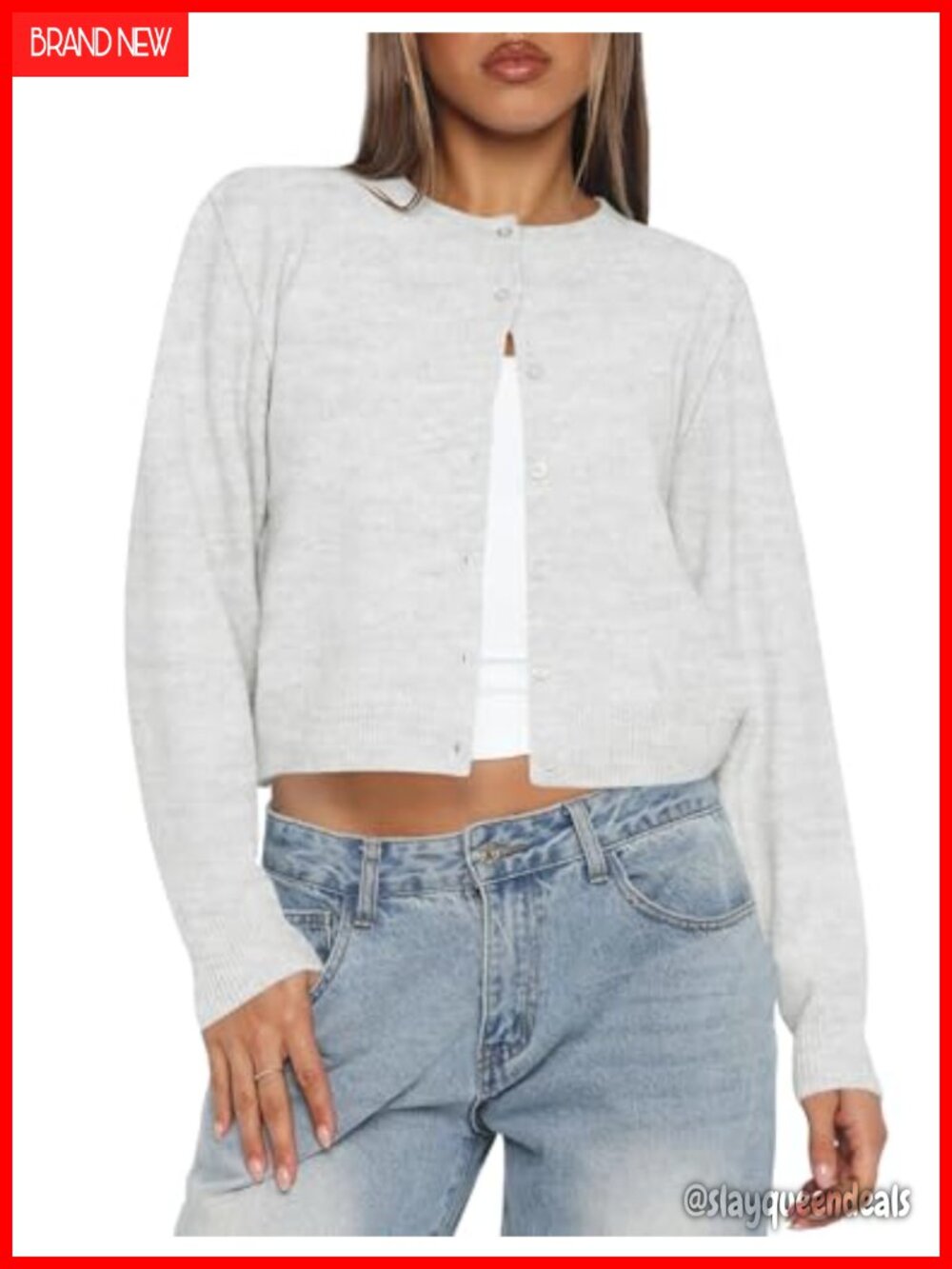 Cropped Cardigan Lightweight Knit Button Up Sweater for Women